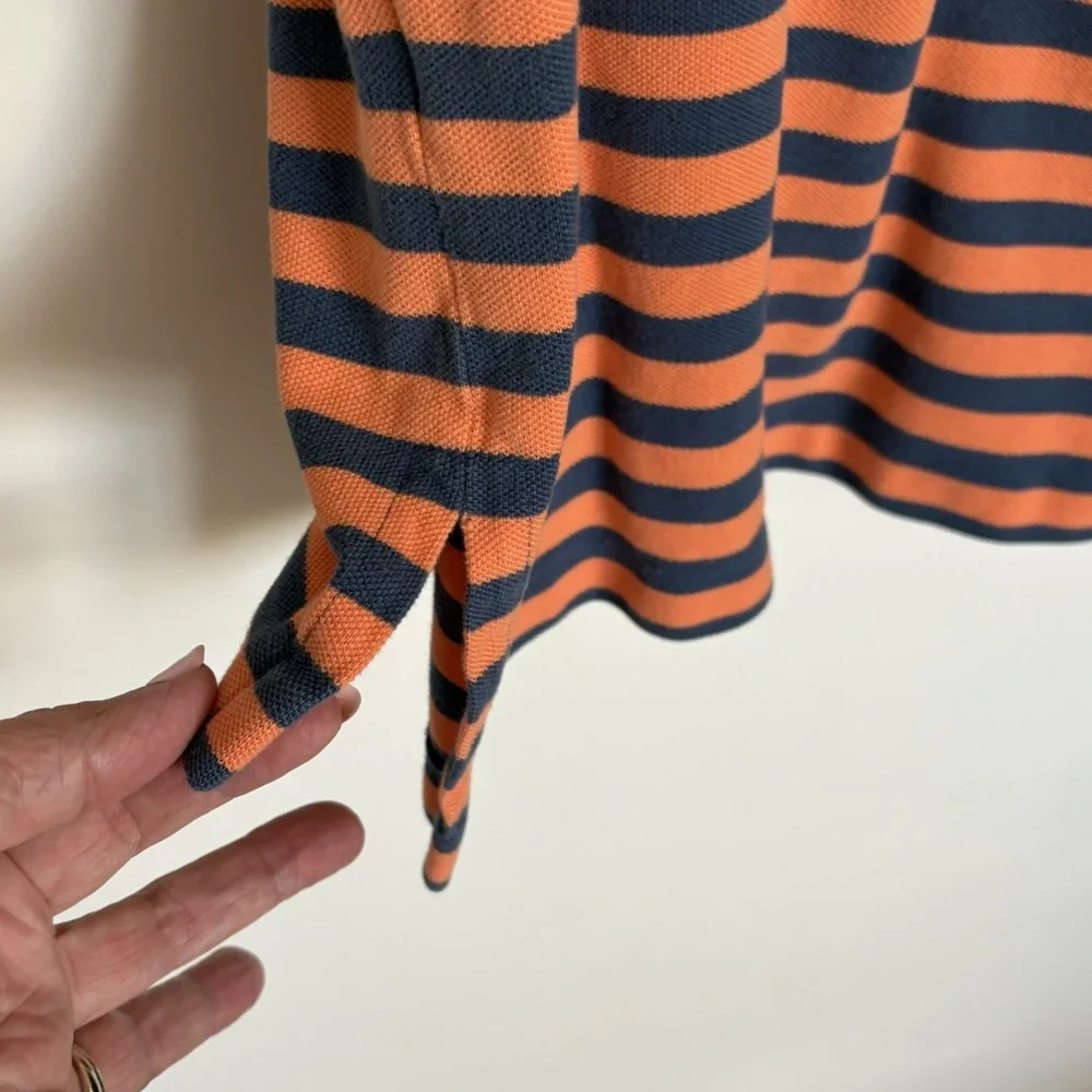 Vintage Ralph Lauren Polo Orange Blue Striped Polo Shirt Mens Large Pony Preppy